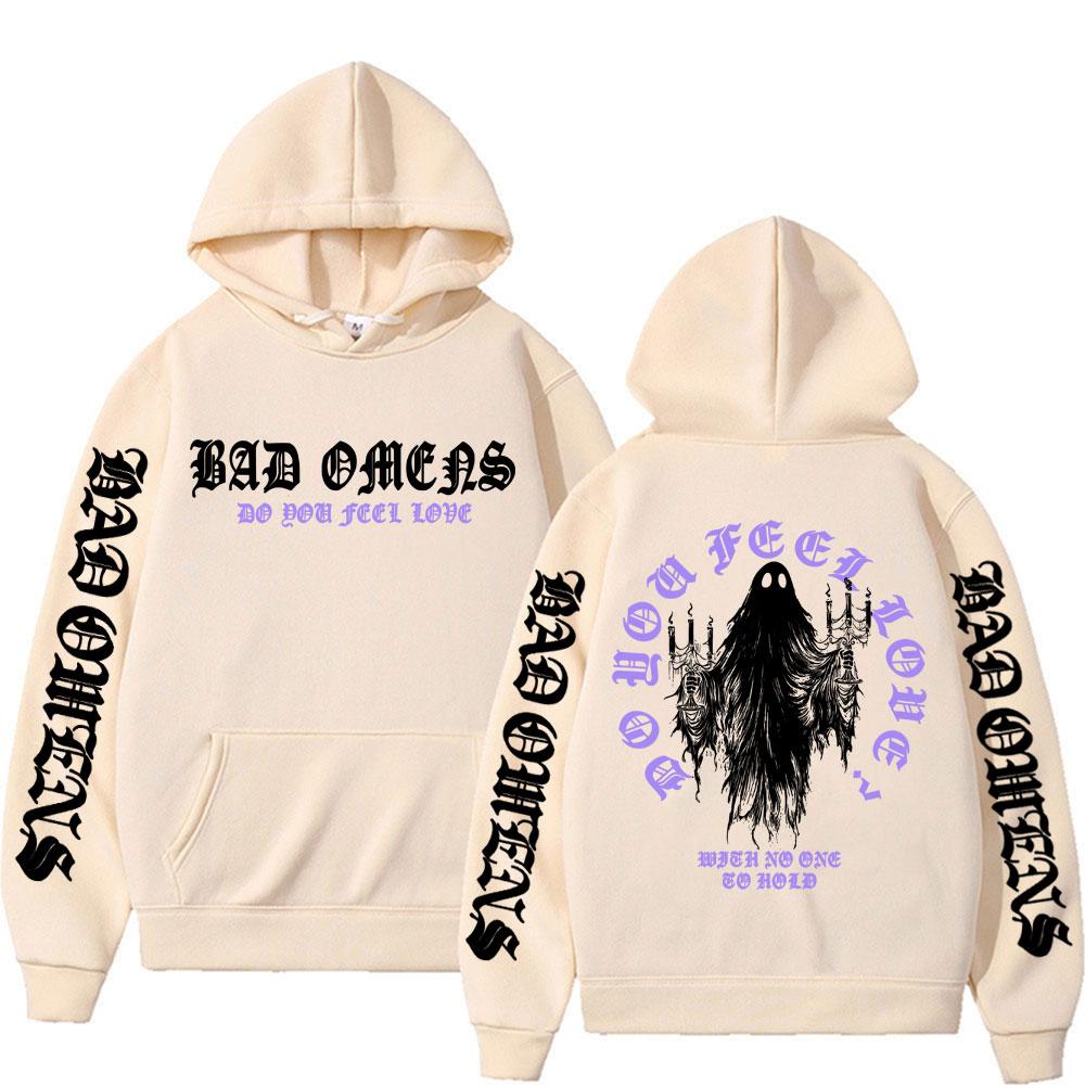 Bad Omens Hoodie Ghost Graphic Front Back Sleeve Print Men Women Metal Rock Band Pullover Sweatshirt Gothic Unisex Casual Streetwear Hooded Top