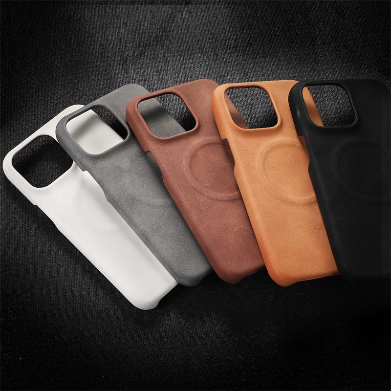 Simple Business Style Pure Color Leather Phone Case Magnetic Wireless Charge for iPhone 12 13 14 15 16 Pro Max Shockproof Cover