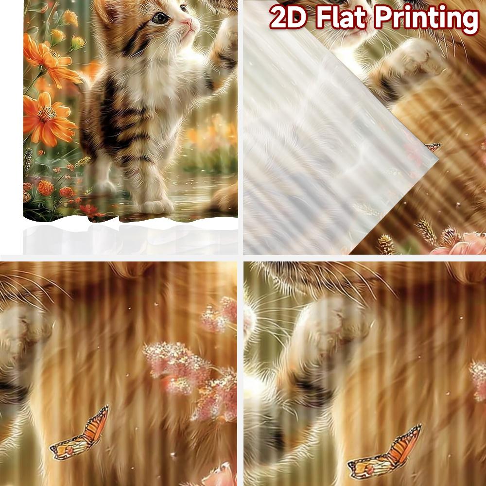 2D flat printing 2pcs Curtain Curtains Spring Puppy and Kitten Digital Printed Polyester Drapes Festive Curtains Use for Holiday