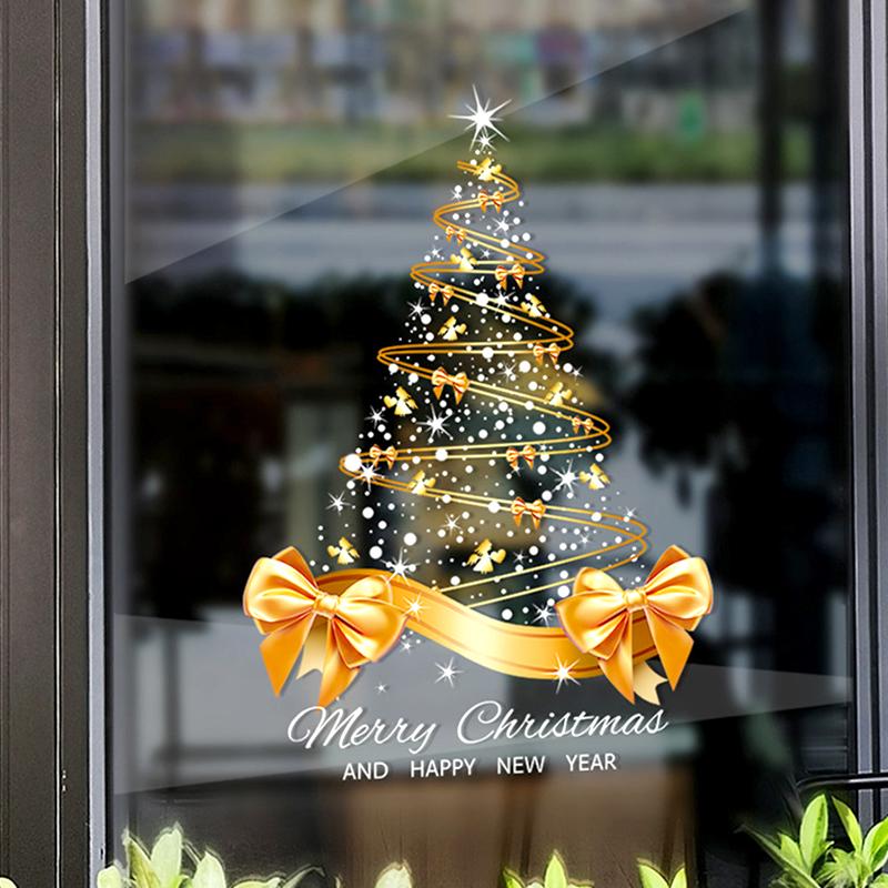 1 шт. Наклейка на окно для дома с большим бантом DIY ПВХ 40x55 см Рождественская наклейка на окно с елкой Золотая елка