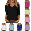 (with Pockets) Women's Fashion Everyday Casual V-neck Seven-point Sleeve Solid Color T-shirt Top
