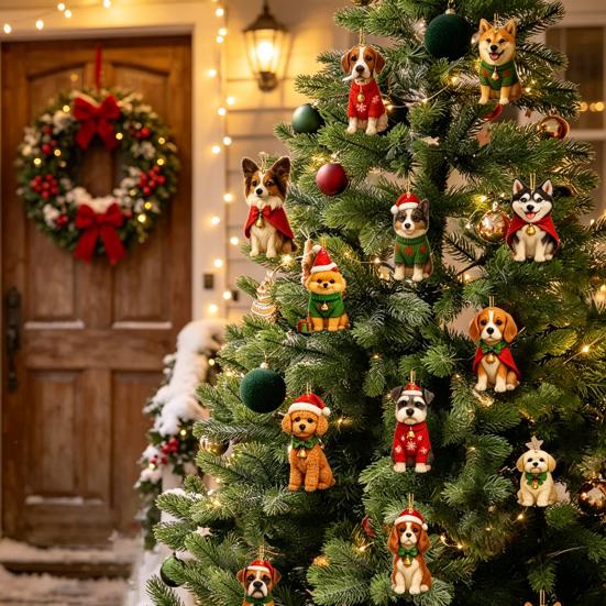 Cute Dog Breed Pendants with Santa Hats Advent Calendar, 2D Acrylic Breeds Ornaments, 24-Days Christmas Unique Collectibles for Fans Countdown