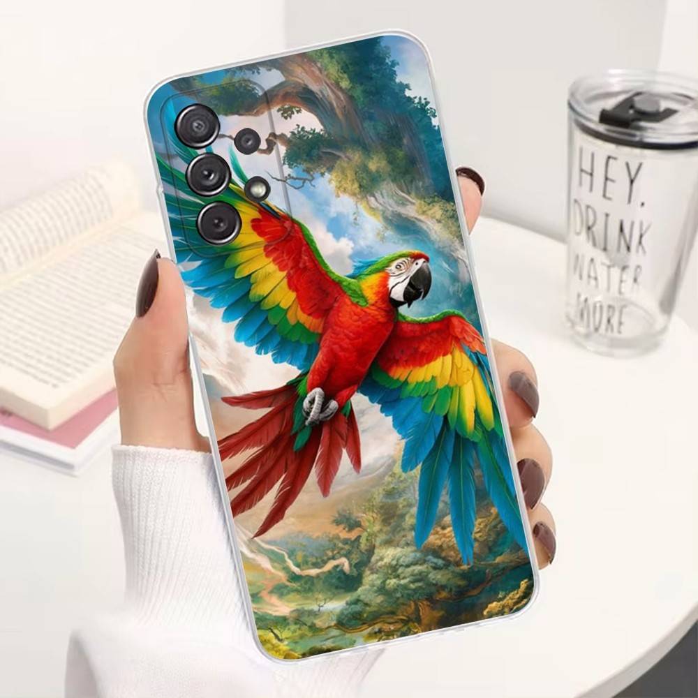 A-Animal Parrot Bird Phone Case For Samsung A51,71,30,S21,10,20,Ultra,FE,Lite, S22,23,9,PIus,Transparent, Silicone
