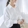 Женская рубашка с лацканами и фонариком, однобортная рубашка с длинным рукавом, топы, однотонные свободные повседневные повседневные топы для работы