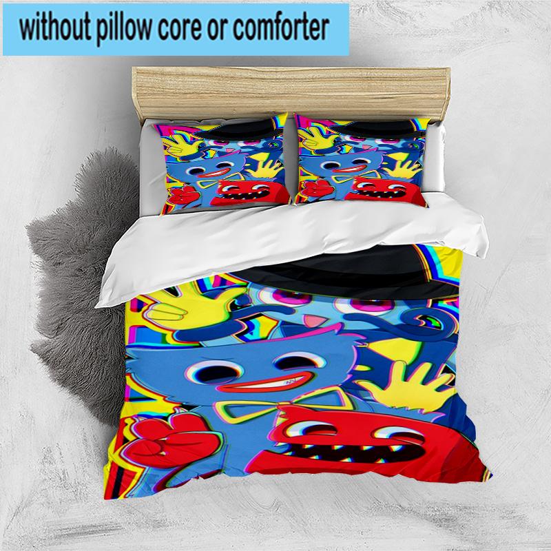 Blue Monster Huggy Family 3pcs Bedding,Including 1pc Duvet Cover And 2pcs Pillowcases Perfect for Christmas,Ideal for Bedroom, Dormitory