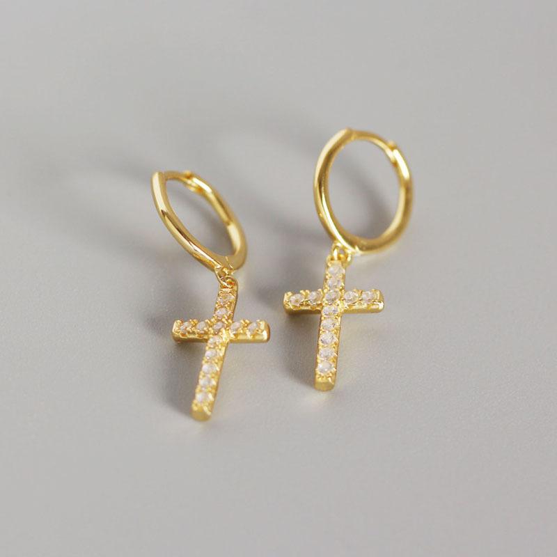Классические серьги-кресты с бриллиантами Micro Set - Женские серьги-гвоздики с цирконием - Универсальные и элегантные серьги