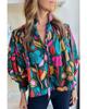 Green Floral Knot Split Neck Puff Sleeve Blouse