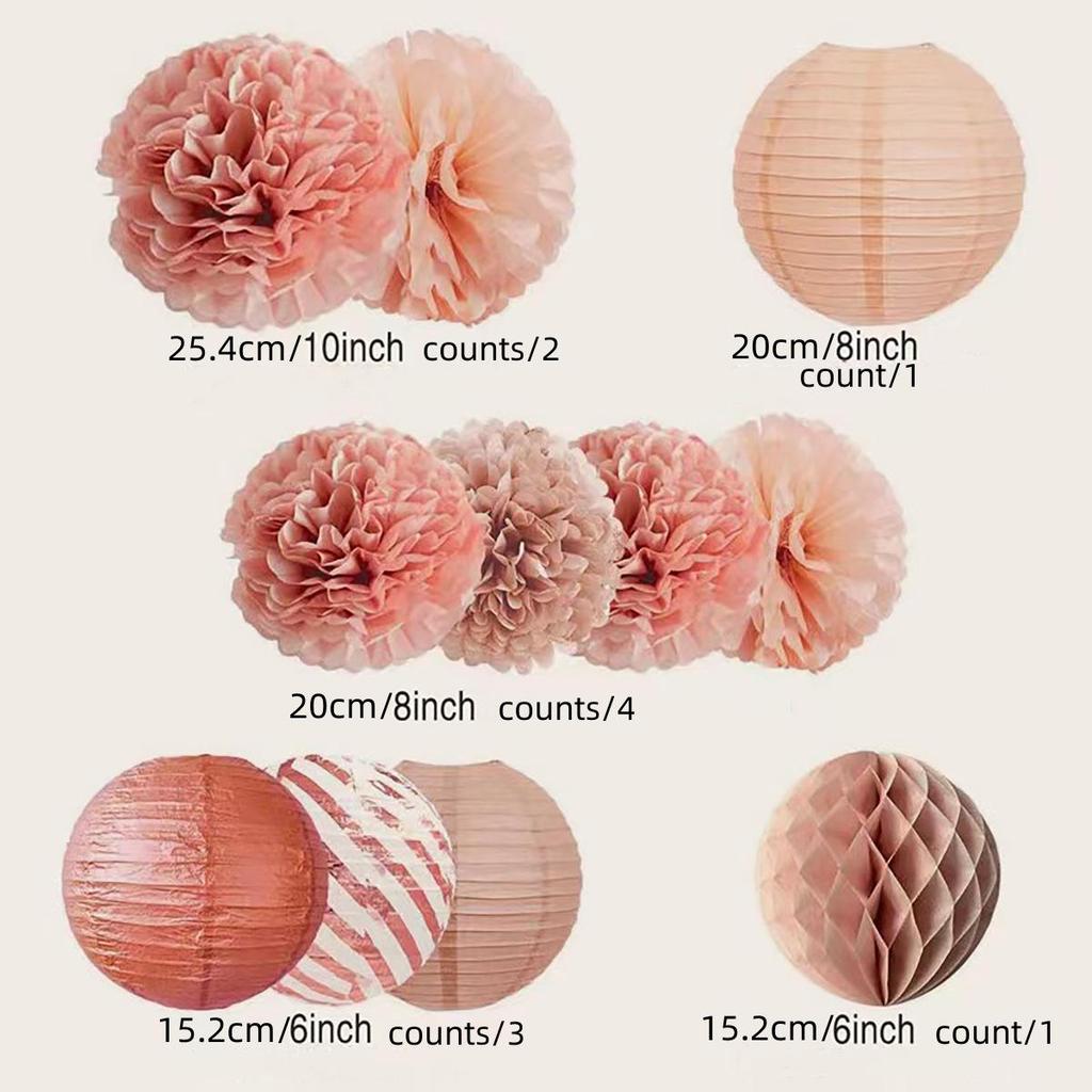 Rose Gold Paper Décor Set: Flower Stamped Lanterns & Honeycomb Balls for Parties