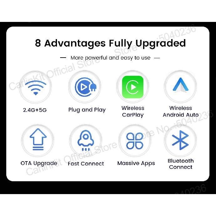 Мини-адаптер CarlinKit Mini Ultra 3 для беспроводного Android Auto и CarPlay, WiFi 2,4 ГГц и 5 ГГц, BLE, Автоматическое подключение, Обновление OTA, Мини-смарт-бокс для автомобиля