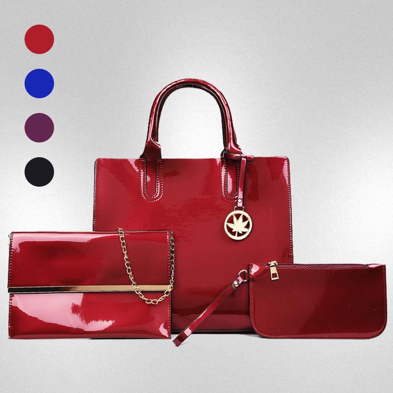 Новая глянцевая однотонная женская сумка кроссбоди на одно плечо, сумка «мать и дитя» из трех частей, женская сумка из лакированной кожи