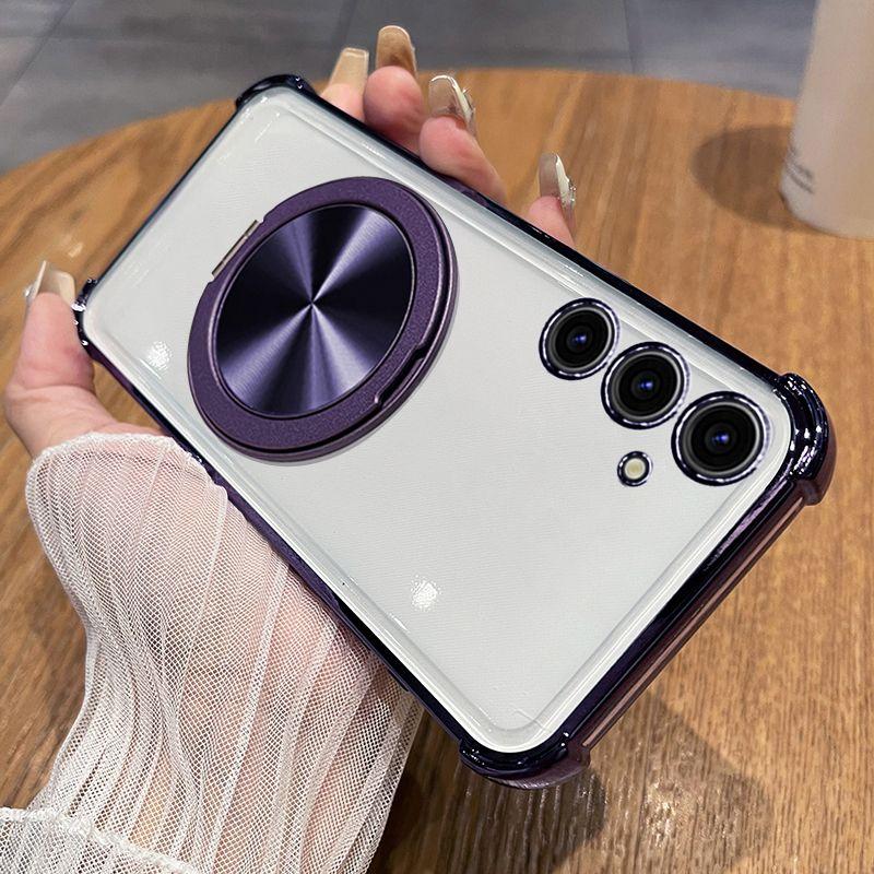 Для Samsung Galaxy S25 S24 FE Чехол Прозрачный Гальваническое покрытие 360° Подставка TPU Противоударная крышка Для Samsung S 25 24 FE Funda