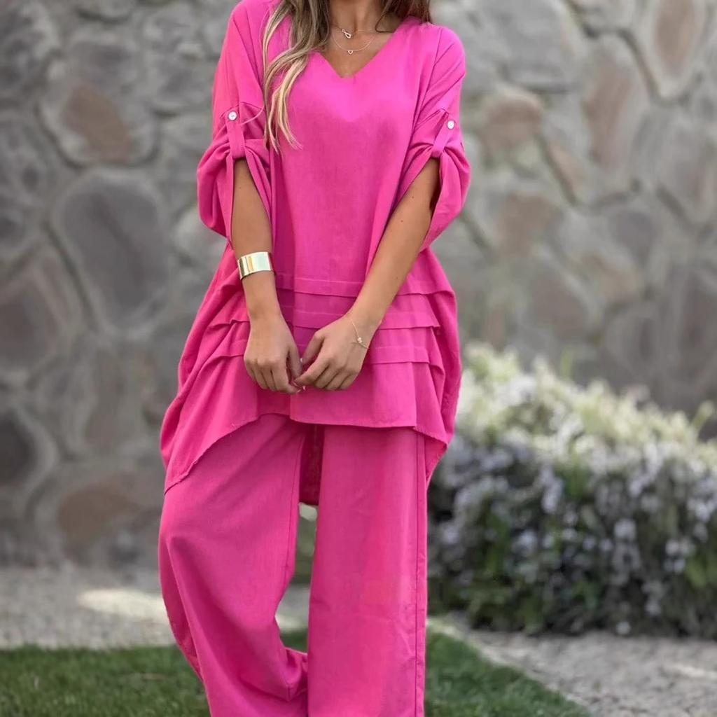 Весенний новый женский комплект из двух предметов: рубашка и брюки большого размера, рубашка, брюки с высокой посадкой, свободного кроя