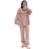 Tiernyueth Round Neck Long Sleeve Pajama Thin Solid Embossed Soft To the Loose Elastic Lazy Winter Women's Set, Color, Print, Breathable, Touch, Fit,