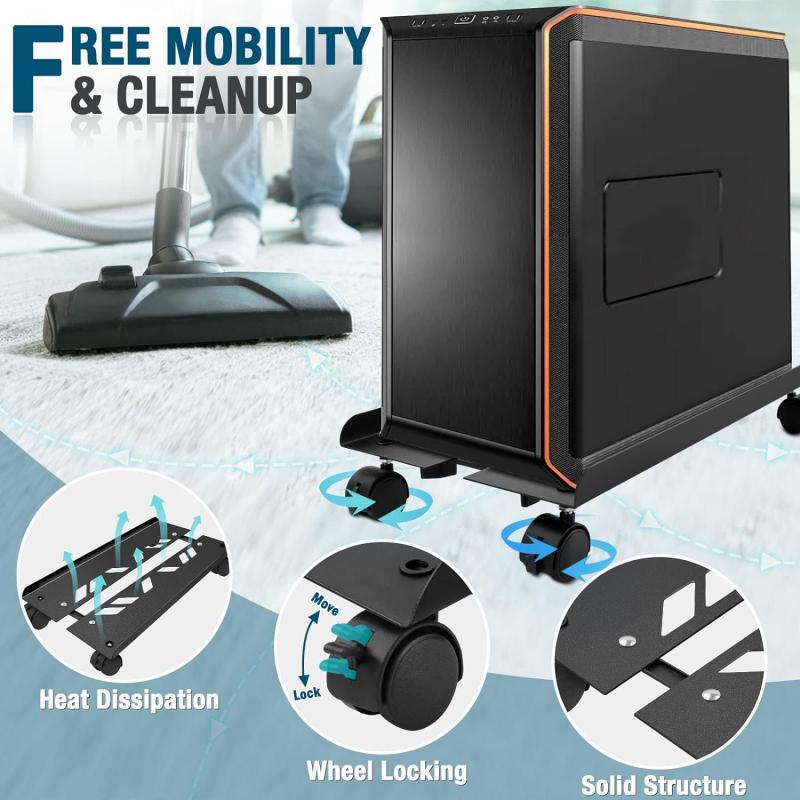 Регулируемая подставка для мобильного процессора, вентилируемая подставка для компьютерной башни Подставка для ПК с 4 роликами