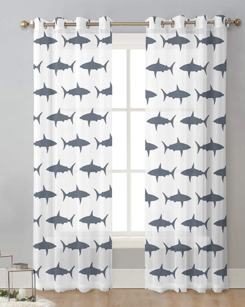 Мультфильм Акула Море Серые Прозрачные Шторы для Украшения Гостиной Оконные Шторы для Кухни Тюль Вуаль Органза Шторы
