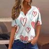 Жен. Футболка Футболка с принтом на пуговицах ко Дню святого Валентина С короткими рукавами Повседневные Мода выходного дня Классический Классический топ с v-образным вырезом