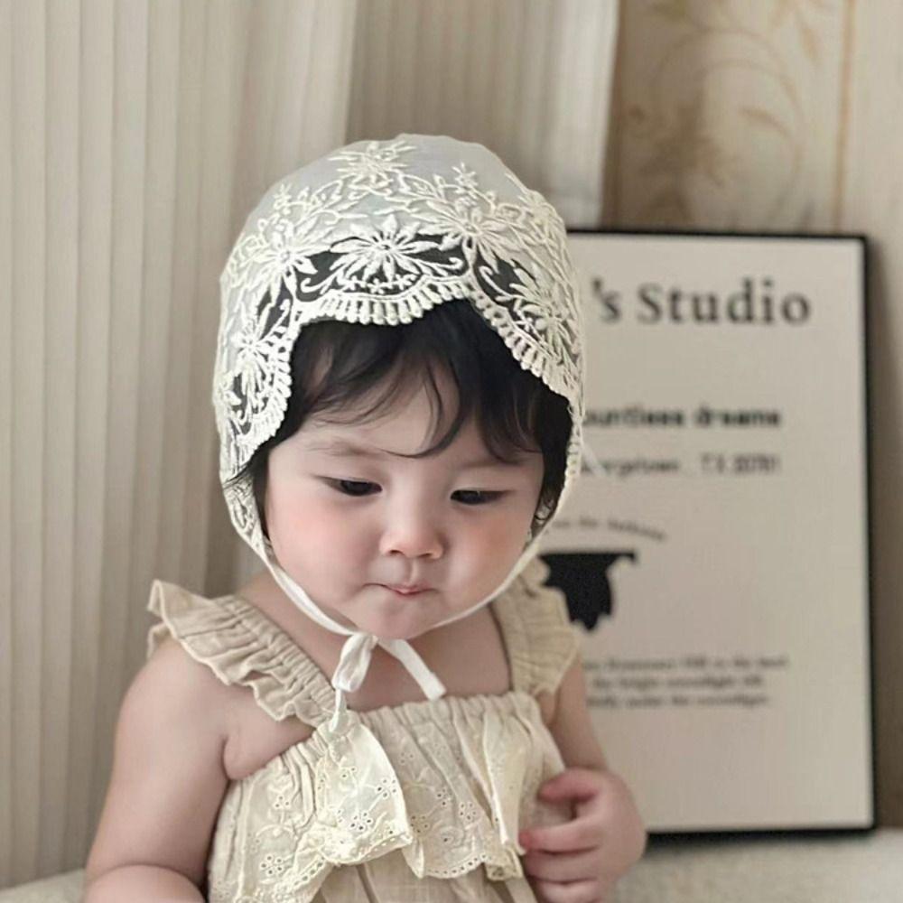 White Infant Lace Hat Flower Girl Bonnet Cap Cute Baby Lace Hat Newborn