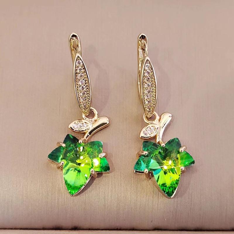 Корейские серьги-капли с розовым цирконием и кленовым листом для женщин, модные серьги золотого цвета, ювелирные изделия, аксессуары для свадебной вечеринки