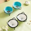 Cute Paw Print Cat Bowl Cartoon Pet Ceramic Bowl Iron Frame Double Bowl Dog Cat Universal High Quality Non-slip Bowl Pet Feeder