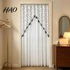 Nail Free Installation Door Curtains Sheer Floral Curtain with Beads, Lace Embroidered Gauze Room Dreamy Hazy Light Divider, Rod Pocket Doorway