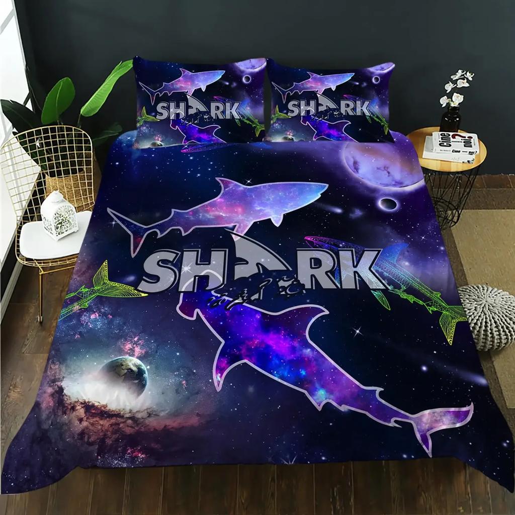Shark Fish Print Bedding Set Cute Underwater Animal Duvet Cover Set Wonderful Gifts For Children Teens Adult Comforter Cover Set