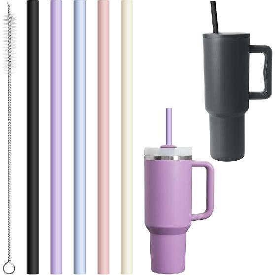 12.2” Silicone Straws Reble for Stanley/Simple Modern/Meoky 30 oz 40 oz Tumbler, 5 Pack Reble Long Rubber Drinking Straw for 64 oz Water Bottle,