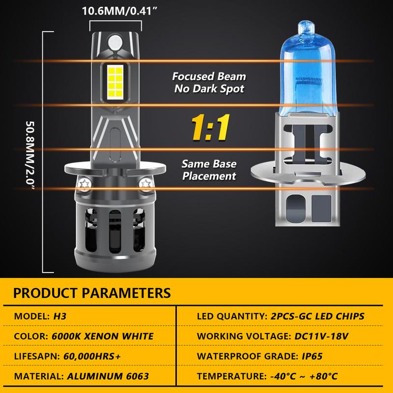 Katur 2x H3 LED Headlight Bulb Canbus Car Head Fog Light Super Bright 6000K 20000Lm 110w For BMW E30 E53 E65 E66 E67 E46 3 2001
