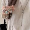 Metal Flower Flower Pendant Necklace Brown Stone Long Sweater Chain  For Women
