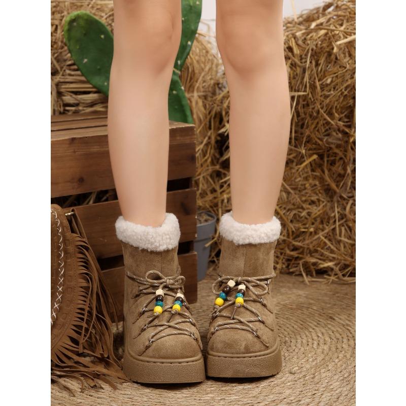 Женские зимние ботинки 2025 Зимний новый стиль Флисовые теплые ботильоны на шнуровке Повседневные и универсальные Женские ботинки на толстой подошве Большой размер