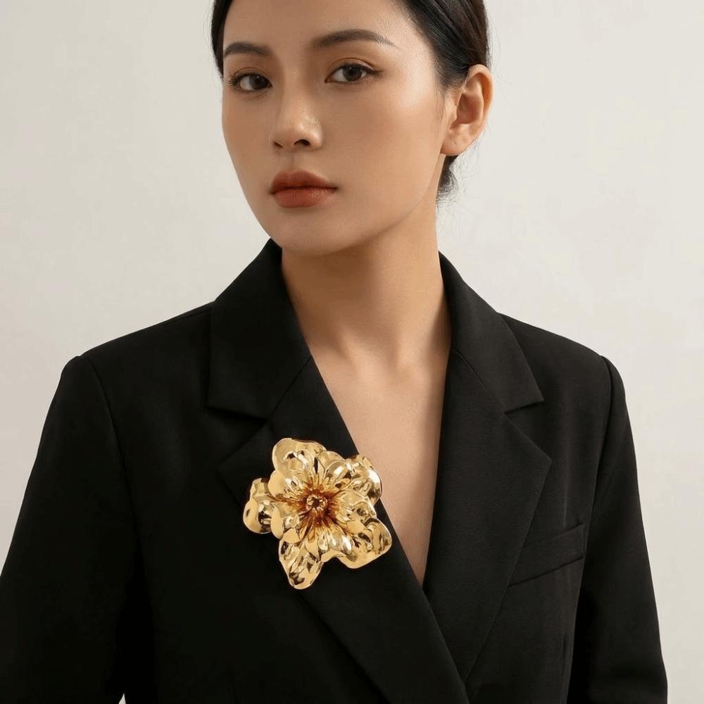 3D Layered Geometric Metal Pin Large Corsage Ornament Elegant Flower Brooch Suit