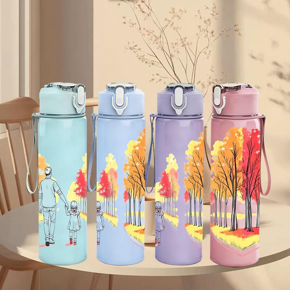 1PC Autumn Tree Bird Landscape View 750ml Color Plastic Sports Water Bottle Leakproof Flip Straw Lid Suitable for Sports Office Home Use