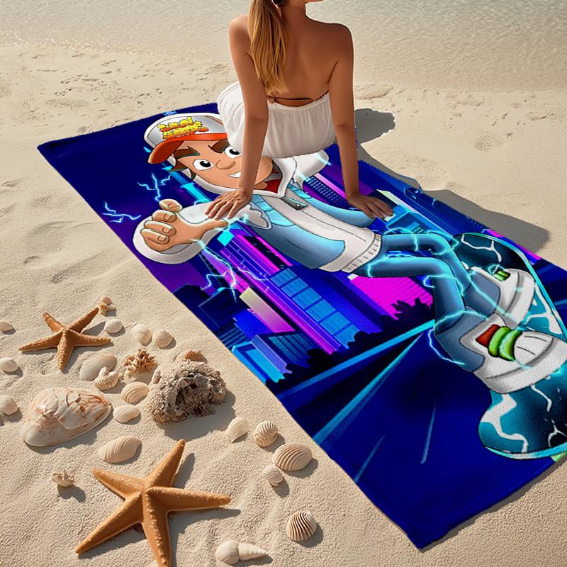 Ультрамягкое пляжное полотенце с тематикой Subway Surfers, идеально подходит для бассейна - кемпинга, дайвинга - идеальный спутник в путешествии, яркое пляжное полотенце.