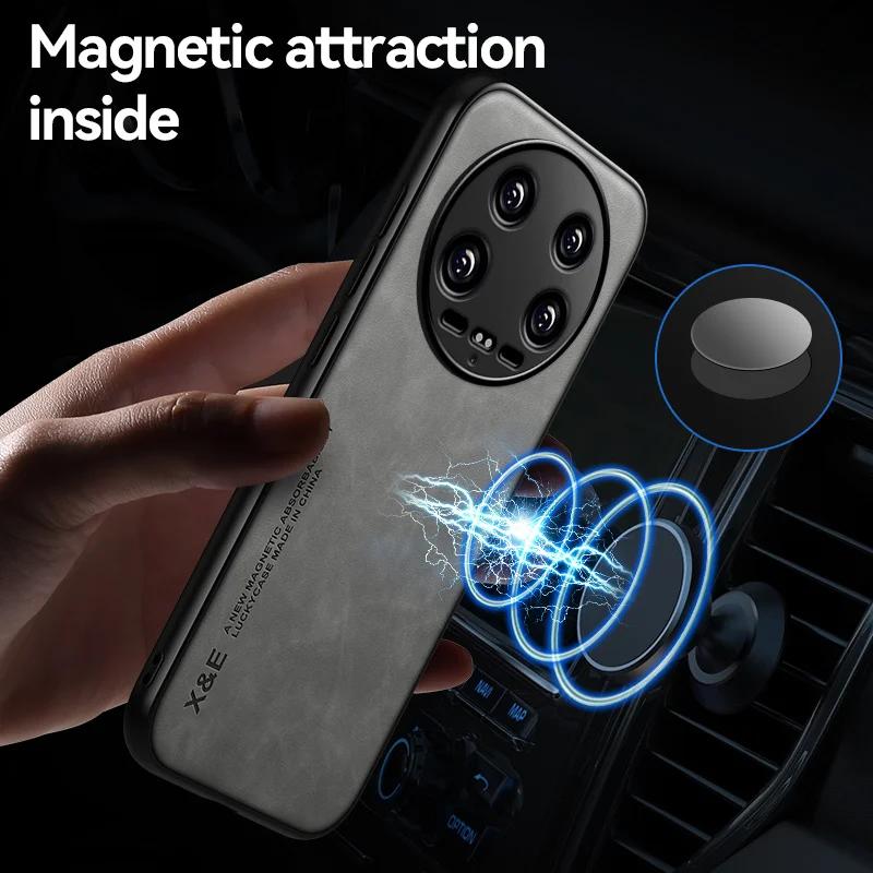 Для Xiaomi Mi 15 Ultra PU кожаный автомобильный магнитный держатель силиконовый чехол для Xiaomi 15 Pro Mi 14 Ultra встроенный железный защитный чехол