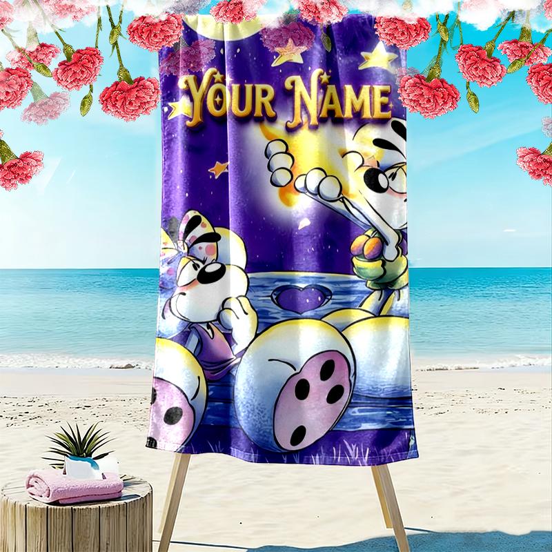 Custom Name Diddl Print Beach Towel, Large Soft Quick Dry Towel for Beach Camping Swimming