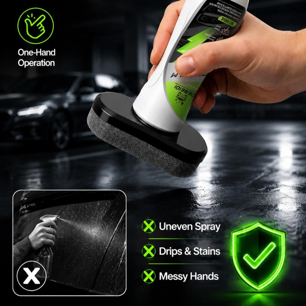 Car Glass Oil Film Remover Cleaner 100ml Windshield Degreaser with Brush, Restores Clarity & Shine, Hydrophobic Coating Agent