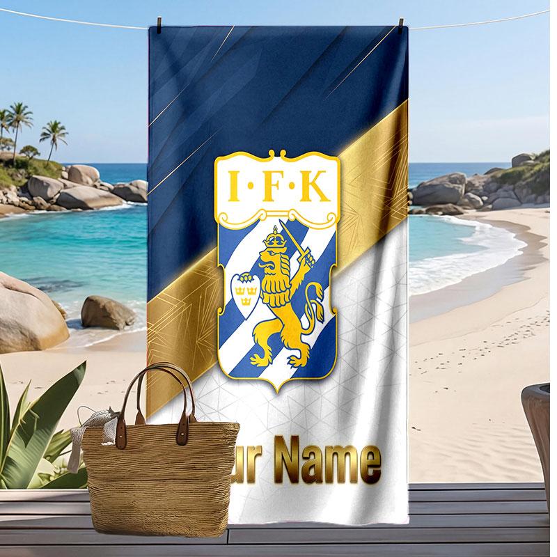 ifk göteborg Personalized Printed Beach Towel Soccer Logo Support Custom Name Text Absorbent Towel For Sport Travel Special Gift