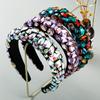 Women Baroque Gold Velvet Hair Band Color Full Crystal Handmade Headwear Wide Edge Headwear