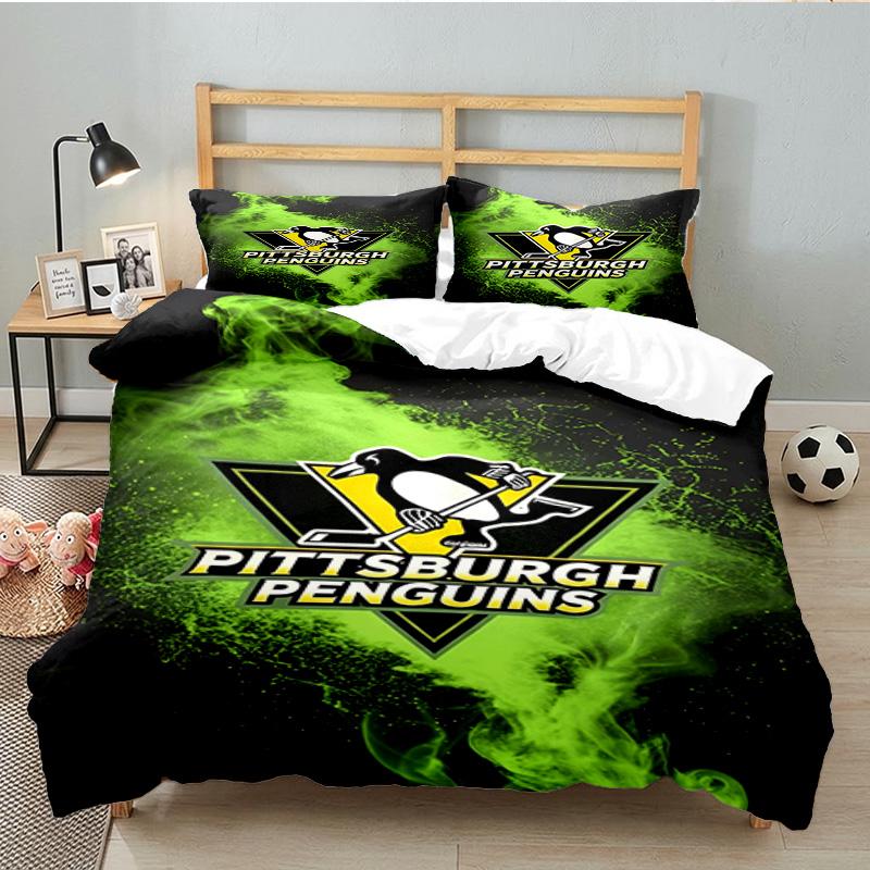 Penguins Hockey Jersey 3PCS Bedding set,Ideal for 1pc Duvet Cover And 2pcs Pillowcases Perfect for Fan gift,Ideal for Bedroom, Dormitory