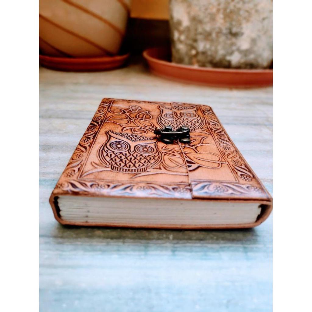 Журнал в кожаном переплете с тиснением совы и замком, кожаный блокнот ручной работы Журнал без подкладки Дневник путешествий Журнал среднего размера с замком Необычный дневник