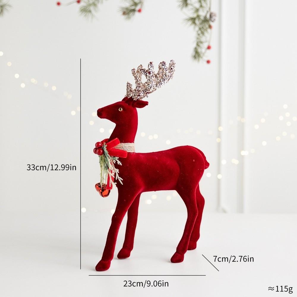 Glitter Antler Christmas Deer Statue Wine Red Xmas Decoration Christmas Scene Layout