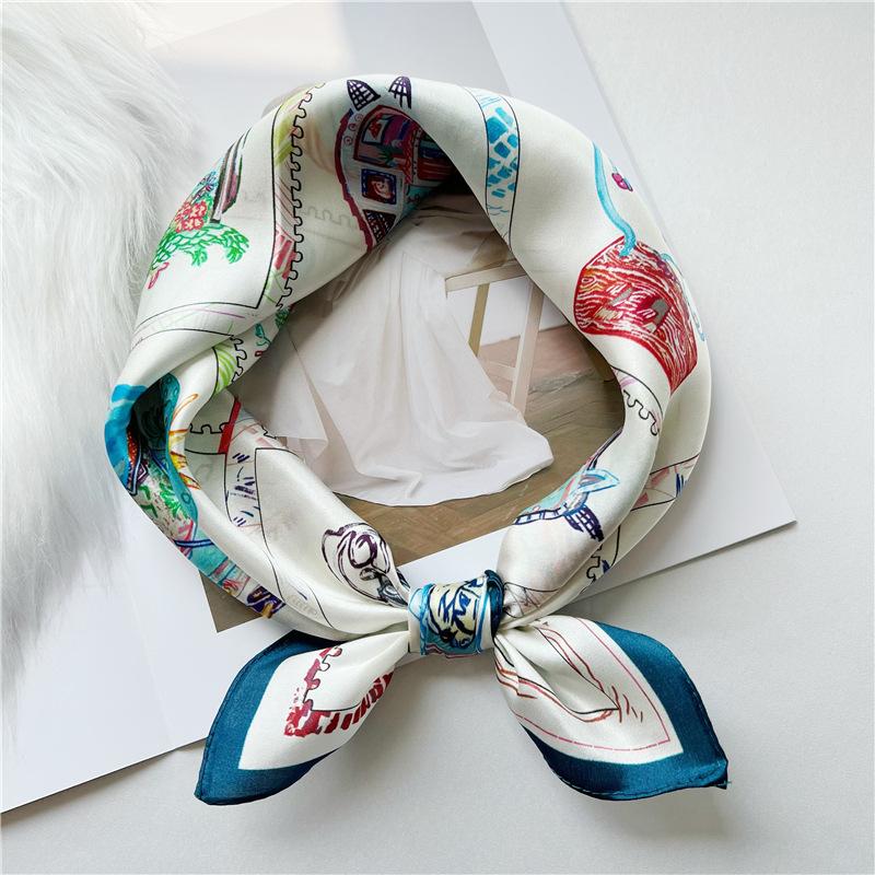 53*53cm Square Silk Scarf Women's Fashion Printed Small Neck Scarf Office Women's Hair Belt Folar Handkerchief Women's Handkerchief Scarf
