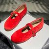 Fashion Red Velvet Buckle Strap Mary Janes Shoes Women Elegant Spring Autumn Flannel Flats Shoes Black Casual Ladies Shoes Footwear New