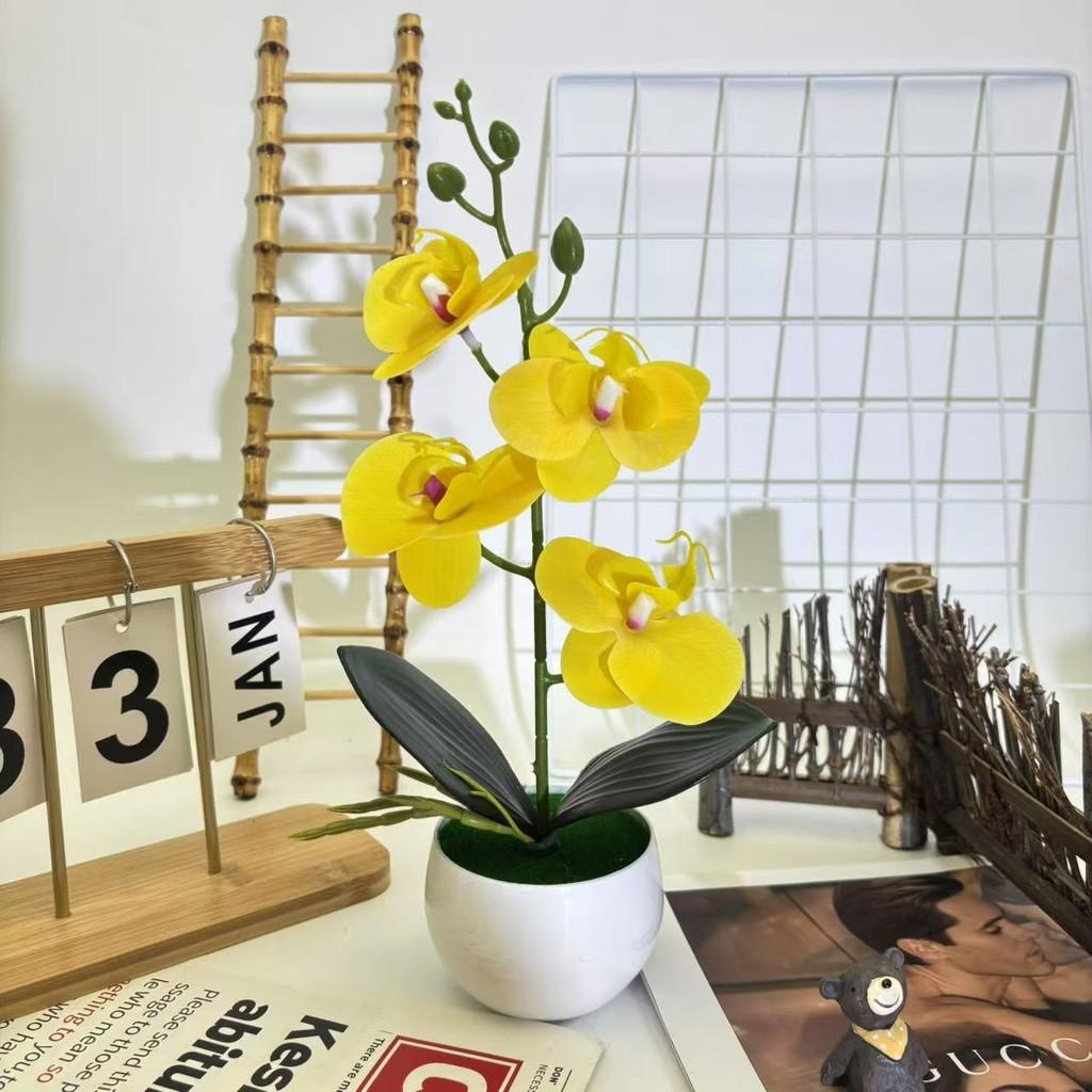 Realistic Artificial Orchid Arrangement With Small Round Pot For Indoor And Outdoor Decoration
