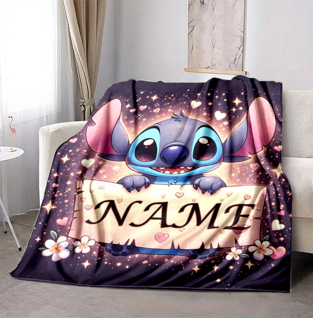 Custom Name Stitch's Sign Flannel Blanket Throw Blanket Soft Warm Sofa Bed Decor Unique Gift