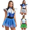 Womens Space Cadet Jumpsuit Flared Sleeve Front Zip Closure Sequined Tulle Skirt Attached Boyshorts Astronaut Cosplay Bodysuit