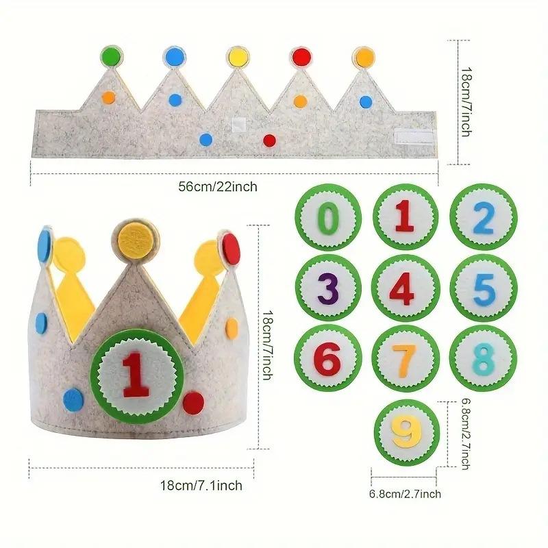 Felt Birthday Crown Durable Interchangeable Numbers Crown Adjustable Size Children Day Gift For Girls Boys Birthday Party Decor