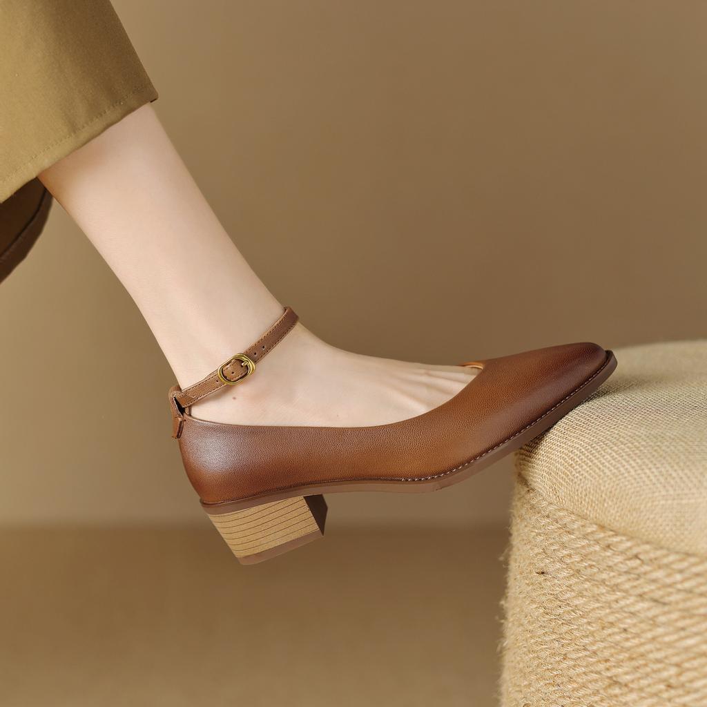 Krazing Pot Летняя обувь на высоком толстом каблуке из овчины с острым носком, женские неглубокие туфли Мэри Джейн с ремешками на щиколотке