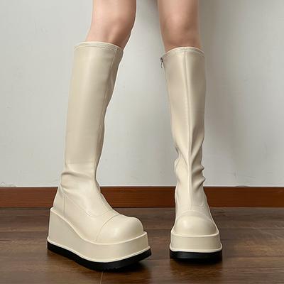 Модная платформа Женские ботфорты на танкетке Дизайнерская обувь Платье Новые длинные сапоги 2025 Зима Готика Челси Боты Женские сапоги