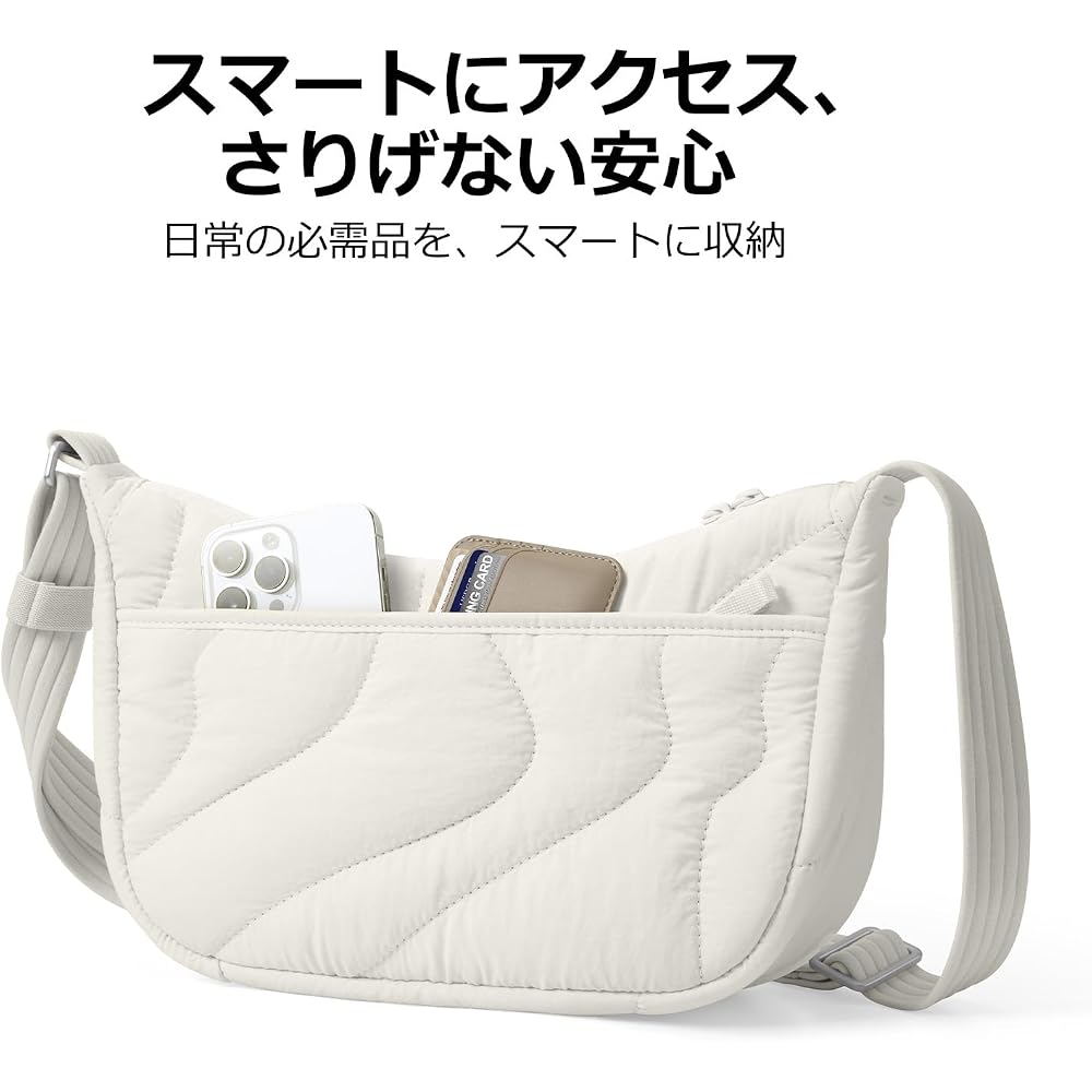 [tomtoc] Mini Shoulder Bag for Women, Lightweight, Small 3.5L, Round Shoulder Bag, Quilted Nylon, Crescent Shape, Smartphone and Wallet Storage, Cross