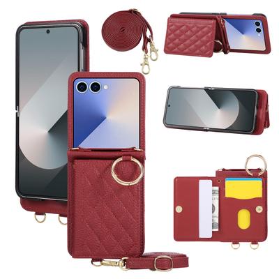 Кошелек-сумка через плечо с кольцом для телефона для Samsung Galaxy Z Flip 7 6 5 5 4 3 Flip7 Flip6 Flip5 Слот для карт Бизнес-кожаная крышка Чехол